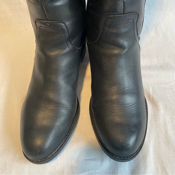 Franco Sarto Black Leather Suede Block Heel Round Toe Boots Size 9 - Picture 5 of 10